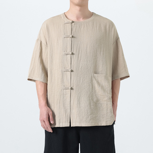 夏季风唐装汉服铜扣短袖中式复古大码T恤男A118-T008P70控99图片