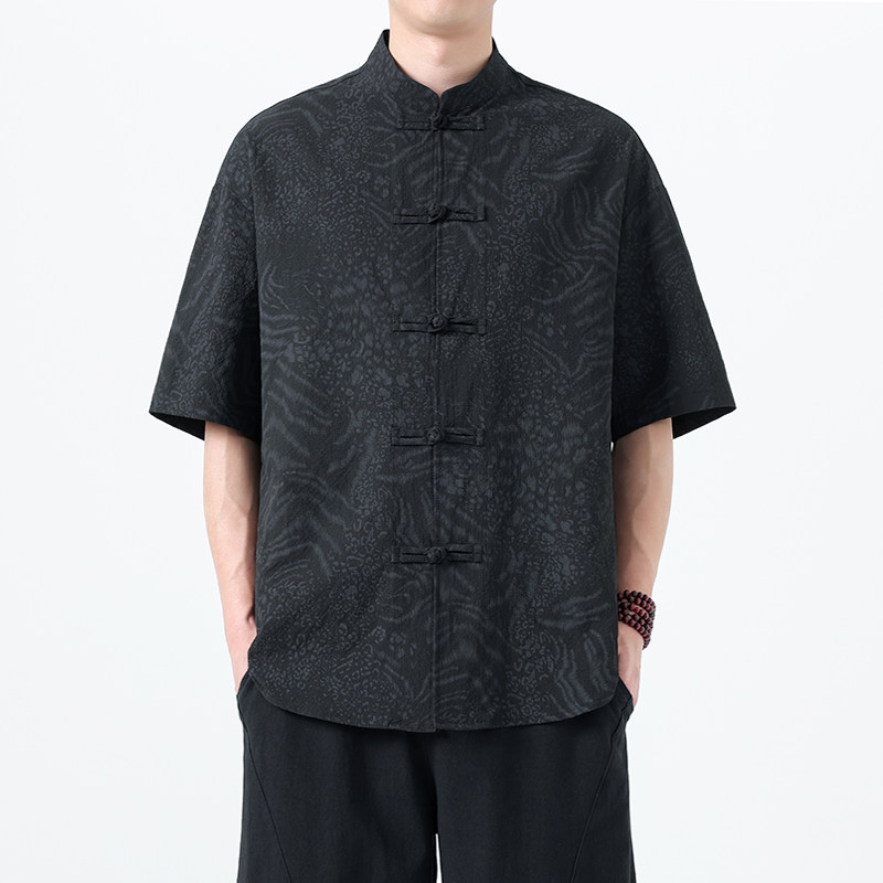 夏季风男装新中式唐装短袖大码复古青年衬衫A118-C033P70控99，男装T恤，电商A118