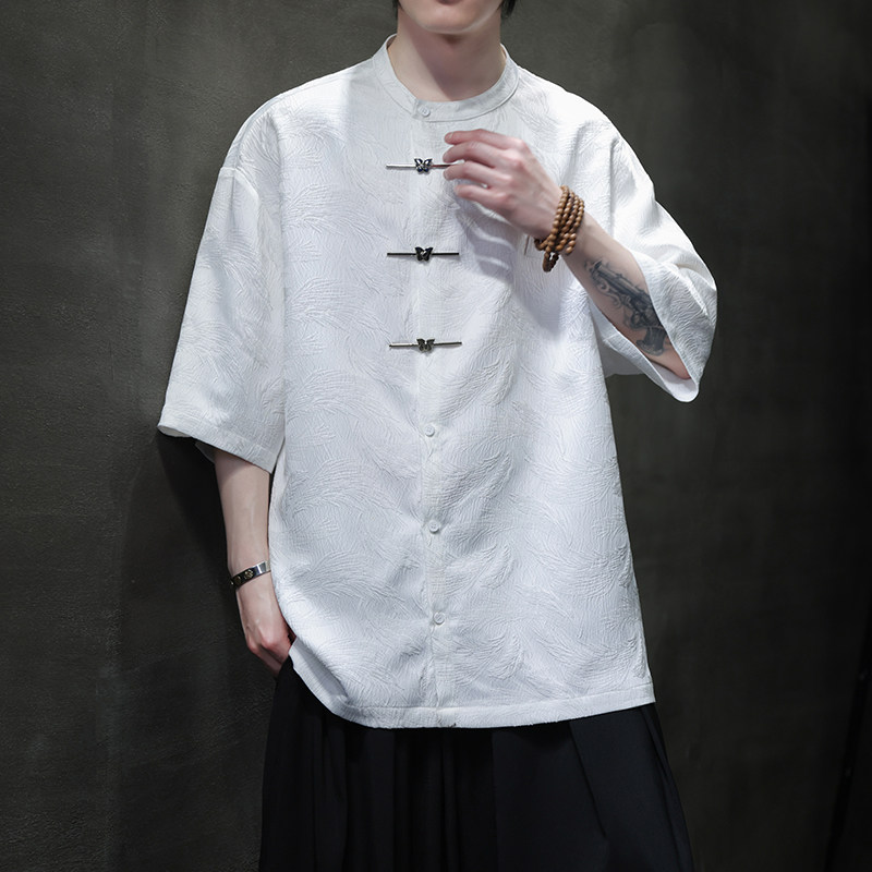 夏季风短袖衬衫新中式大码提花五分袖衬衣男A118-C06P65控88,男装T恤,电商A118