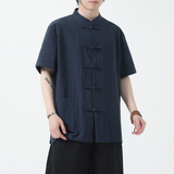 夏季风男装新中式棉麻衬衫唐装短袖复古衬衣A118-C815P40控68，男装衬衫，电商A118