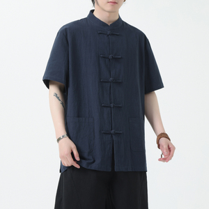 夏季风男装新中式棉麻衬衫唐装短袖复古衬衣A118-C815P40控68图片