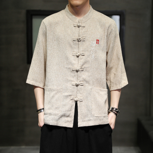 夏季风男装衬衫唐装汉服中式复古大码刺绣衬衣男A118-D51P60