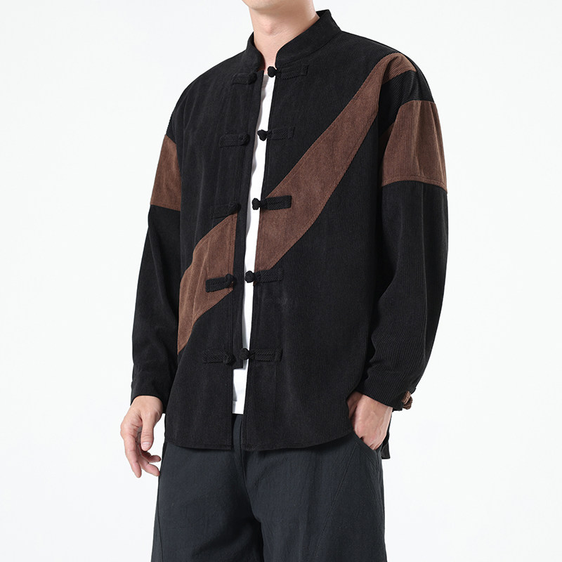 秋季风衬衫灯芯绒唐装汉服拼接长袖衬衣外套A118-A8819P68,男装衬衫,电商A118
