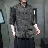 夏季风唐装冰丝短袖衬衫新中式五分袖汉服男A118-C21P65控88，男装衬衫，电商A118
