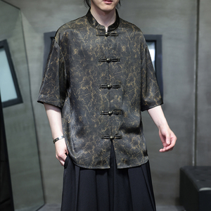 夏季风唐装冰丝短袖衬衫新中式五分袖汉服男A118-C21P65控88图片