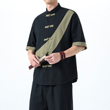 夏季风短袖复古大码棉麻唐装汉服宽松衬衫男A118-C032P70控99，男装T恤，电商A118