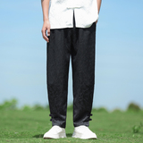 2025春夏风男装新中式提花大码复古束脚休闲长裤A118-K111P70，男装休闲裤，电商A118