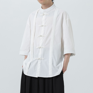 夏季风男装新中式冰丝盘扣唐装大码短袖衬衫A118-C10P70控98图片