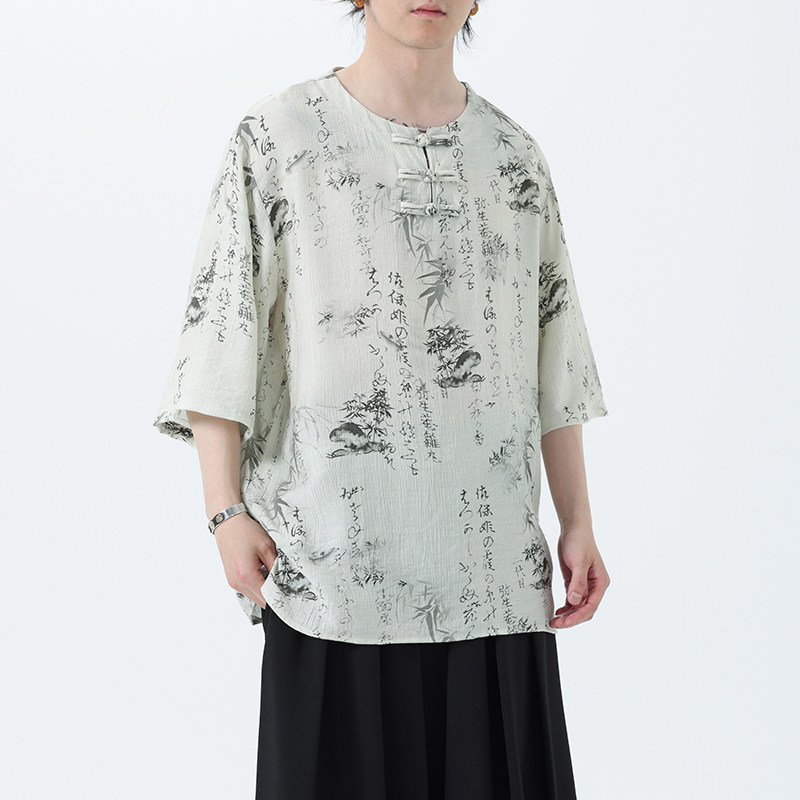 2025夏季风冰丝短袖唐装复古中式半袖汉服男A118-T501P60控78,男装T恤,电商A118