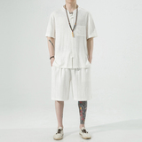2025夏季亚麻短袖套装风棉麻大码男装A118-TZ201-P110-控168，男装休闲套装，电商A118