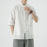 2025夏季风男装唐装汉服短袖中式复古大码衬衫A118-C803P80，男装衬衫，电商A118
