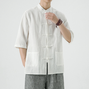 2025夏季风男装唐装汉服短袖中式复古大码衬衫A118-C803P80图片