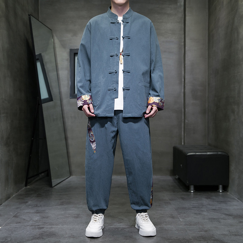 秋季风棉麻复古套装新中式唐装汉服两件套男A118-TZ205P105,男装休闲套装,电商A118