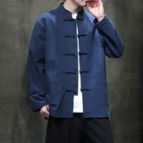 2025秋季风棉麻亚麻衬衫唐装汉服长袖中式衬衣男A118-C817P45，男装衬衫，电商A118