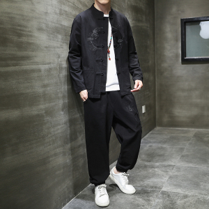 秋季风男装刺绣套装中式复古大码唐装两件套A118-TZ2028P105,男装休闲套装,电商A118