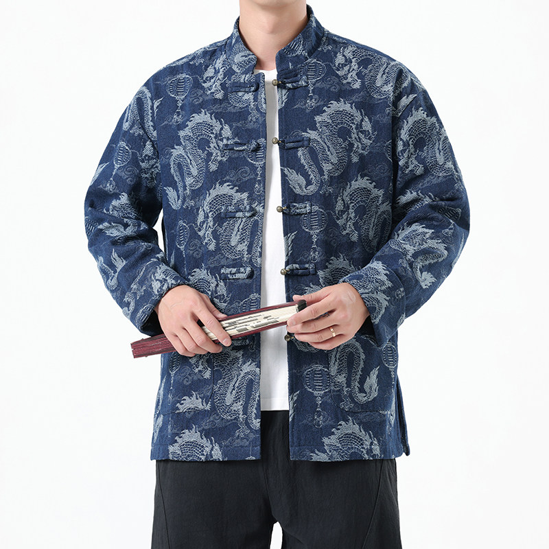 春季风男装牛仔外套新中式龙纹提花复古夹克A118-A8813P135图片