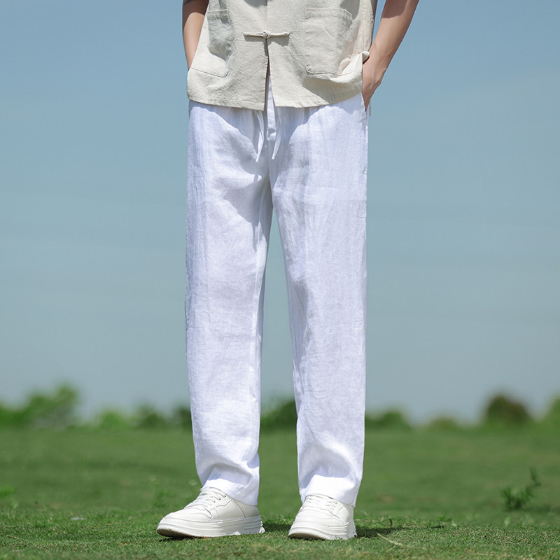 纯亚麻风男装大码复古透气直筒长裤休闲裤A118-K918P115，男装休闲裤，电商A118