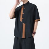 2025夏季风唐装汉服短袖复古大码青年衬衫男A118-C031P70控99，男装T恤，电商A118