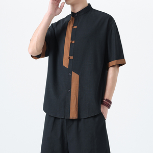 2025夏季风唐装汉服短袖复古大码青年衬衫男A118-C031P70控99图片
