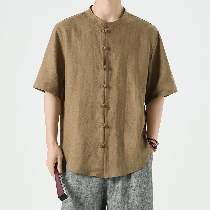 纯亚麻夏季风男装唐装短袖衬衫大码中式衬衣A118-C805P85,男装衬衫,电商A118