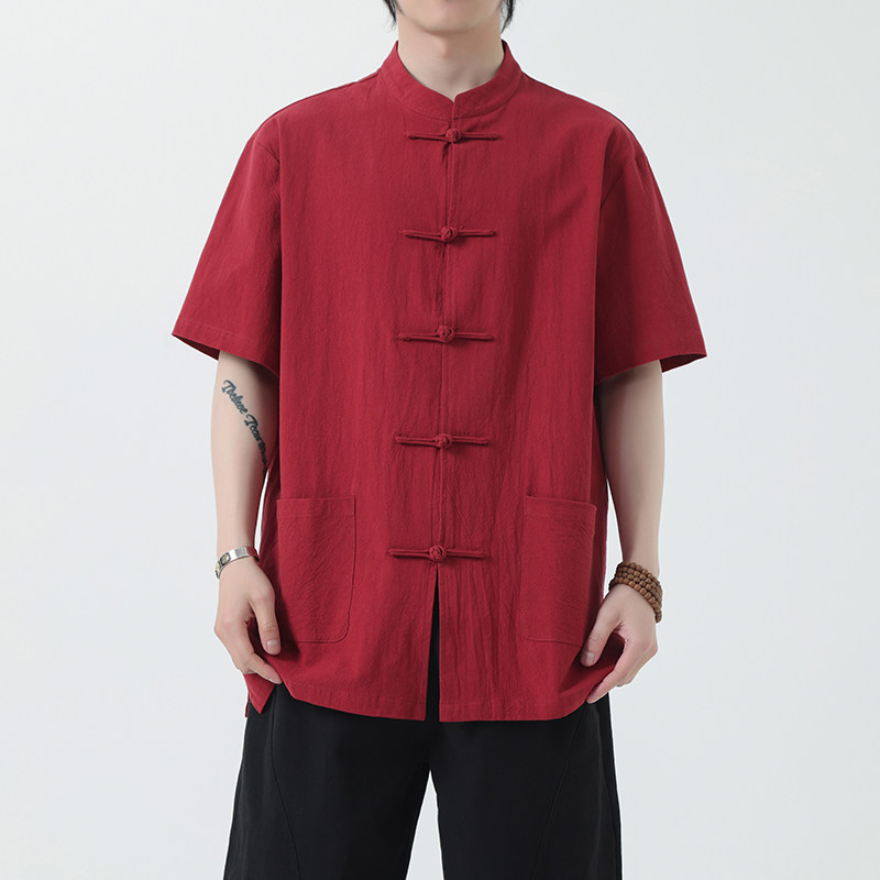 夏季风男装青年新中式棉麻短袖唐装汉服衬衫A118-C815P40控68,男装衬衫,电商A118