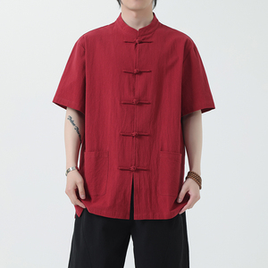 夏季风男装青年新中式棉麻短袖唐装汉服衬衫A118-C815P40控68