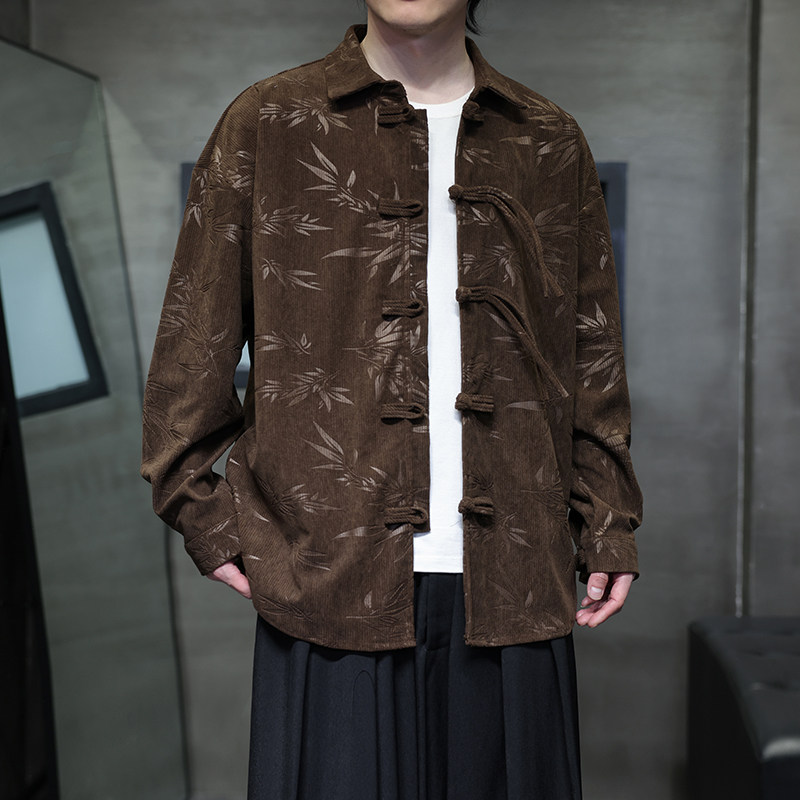 2025秋季风男装衬衫灯芯绒压花复古盘扣长袖外套A118-C828P70,男装衬衫,电商A118