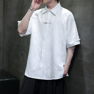 2025夏季风冰丝短袖衬衫提花唐装中式大码汉服男A118-C28P65图片