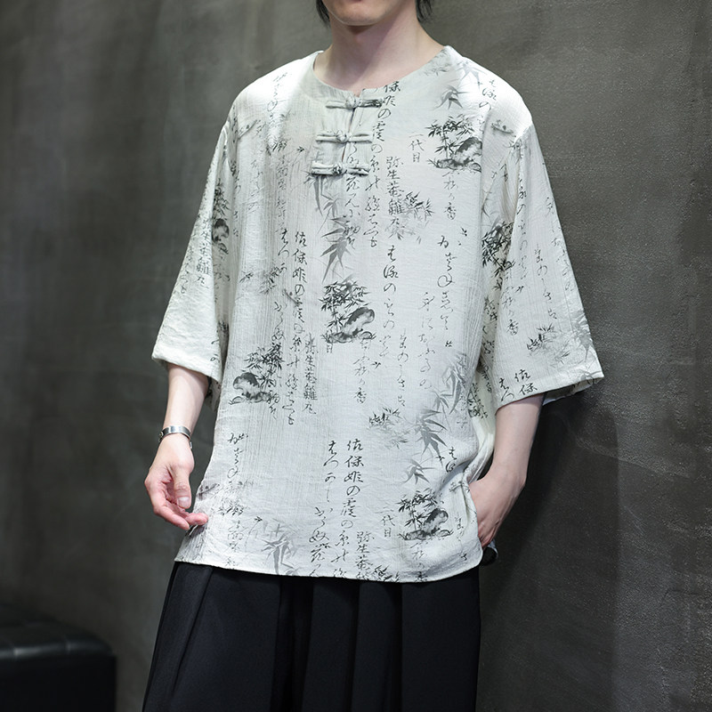 2025夏季风冰丝短袖唐装复古中式半袖汉服男A118-T501P60控78图片