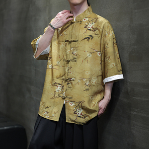 夏季风短袖衬衫唐装汉服中式复古大码印花衬衣男A118-C18P65图片