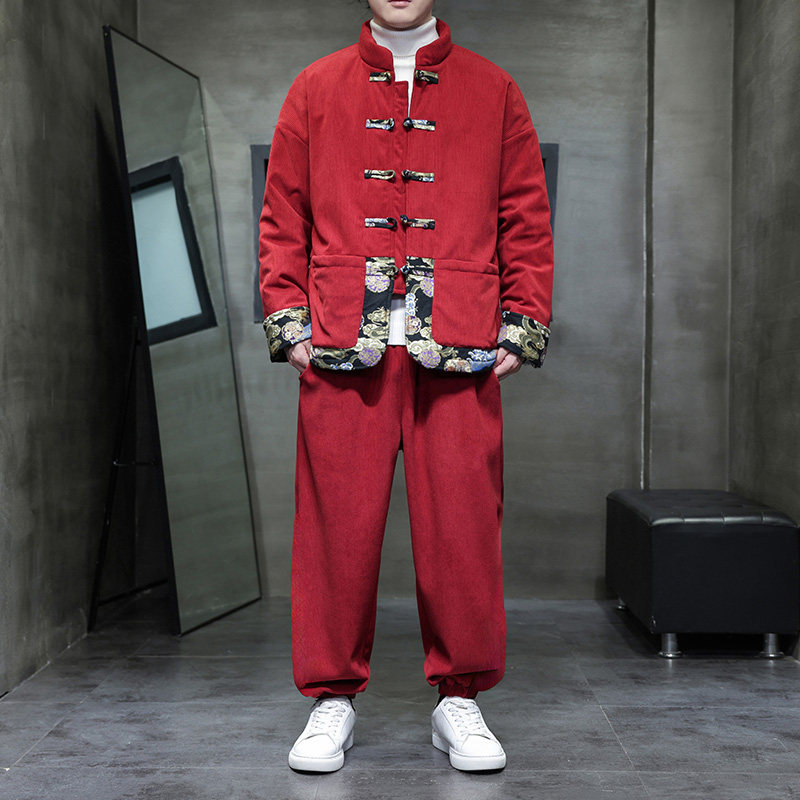 冬季风棉衣套装中式拼接印花唐装棉袄两件套男A118-TZ09P205，男装棉衣，电商A118