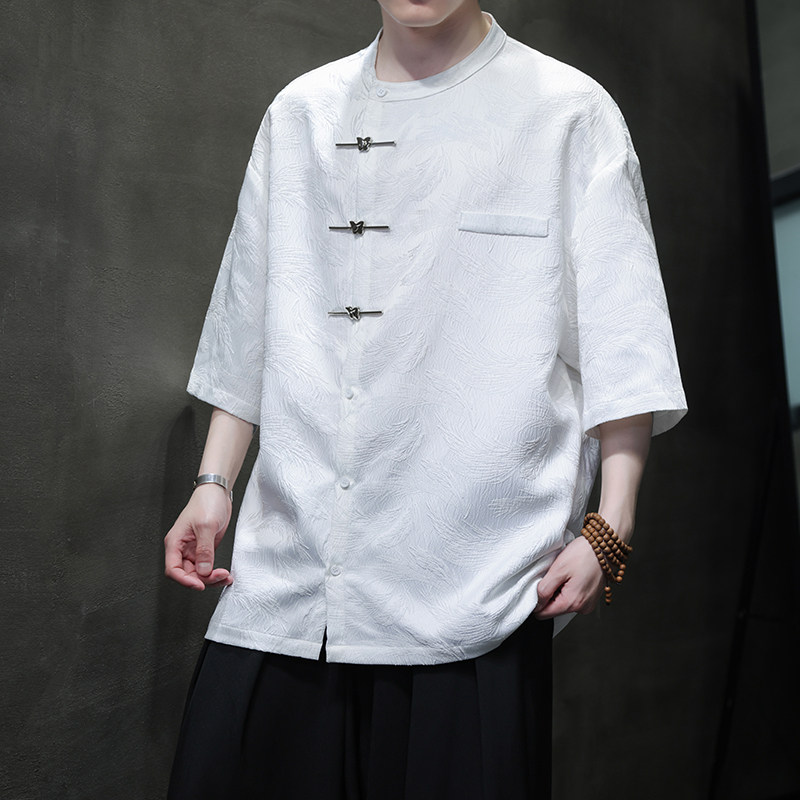夏季风短袖衬衫新中式大码提花五分袖衬衣男A118-C06P65控88,男装T恤,电商A118