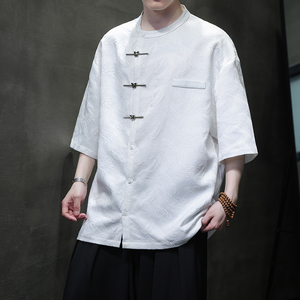 夏季风短袖衬衫新中式大码提花五分袖衬衣男A118-C06P65控88图片