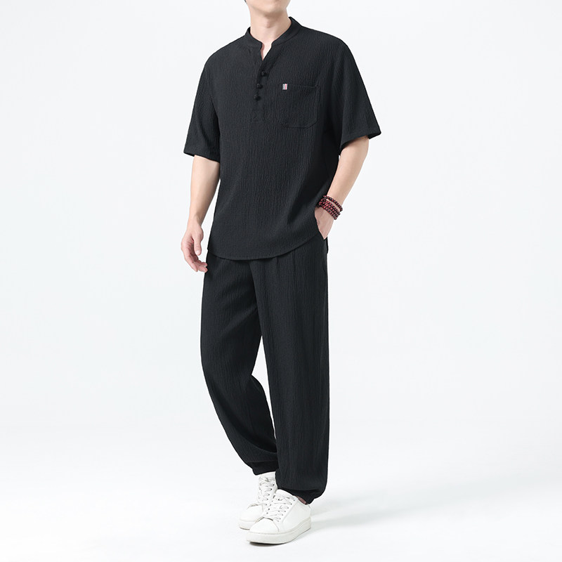 夏季风唐装中式高端轻奢冰丝短袖套装男A118-TZ2507P115控198,男装休闲套装,电商A118