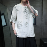 夏季风男装棉麻短袖新中式亚麻汉服印花T恤A118-C23P65控88，男装T恤，电商A118