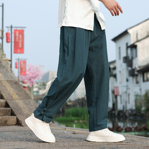 春夏风宽松束脚棉麻大码复古提花休闲裤男A118-K112P60控88图片