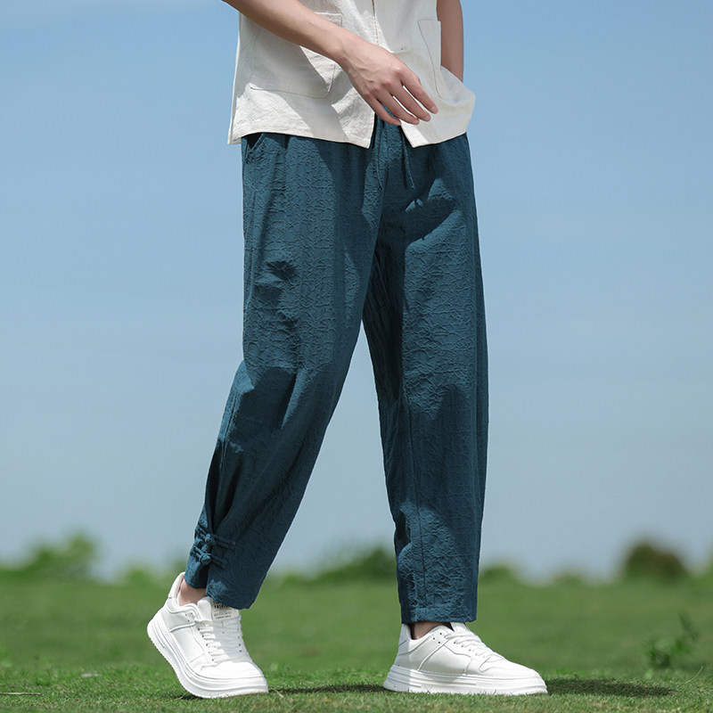 2025春夏风男装棉麻束脚盘扣复古宽松大码休闲裤A118-K112P60，男装休闲裤，电商A118