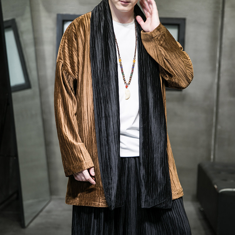 秋冬季风男装丽丝绒压邹中长款风衣汉服外套DS-A118-F006-P70,男装风衣,电商A118