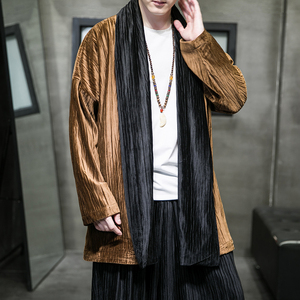 秋冬季风男装丽丝绒压邹中长款风衣汉服外套DS-A118-F006-P70图片