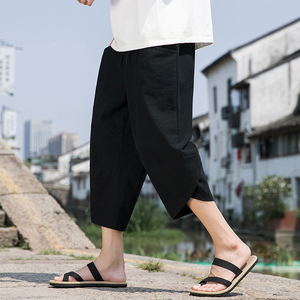 夏季风休闲裤棉麻七分裤青年新中式复古阔腿裤男A118-K88P30图片