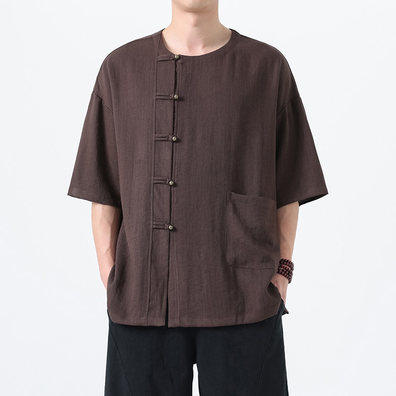 夏季风男装短袖复古唐装汉服铜扣大码T恤A118-T008P70控99图片