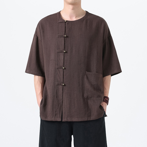 夏季风男装短袖复古唐装汉服铜扣大码T恤A118-T008P70控99图片