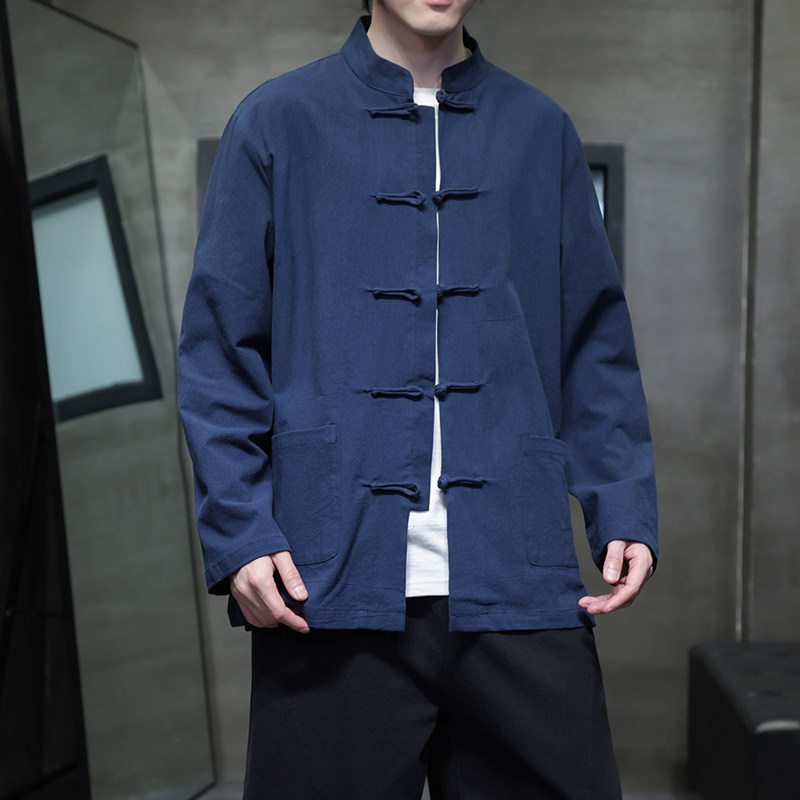 2025秋季风棉麻亚麻衬衫唐装汉服长袖中式衬衣男A118-C817P45,男装衬衫,电商A118