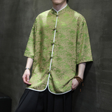 夏季风男装短袖唐装汉服大码衬衣中式印花衬衫A118-C03P65，男装衬衫，电商A118