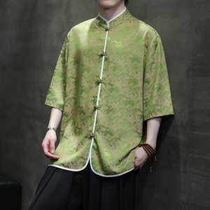 夏季风男装短袖唐装汉服大码衬衣中式印花衬衫A118-C03P65图片