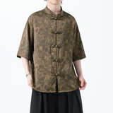 夏季风男装冰丝短袖衬衫新中式印花改良汉服A118-C21P65控88，男装T恤，电商A118