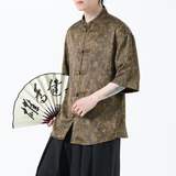 夏季风男装冰丝短袖衬衫新中式印花改良汉服A118-C21P65控88，男装T恤，电商A118