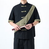 夏季风棉麻短袖唐装中式复古大码透气衬衫男A118-C032P70控99，男装T恤，电商A118