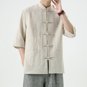 新中式男装风亚麻唐装夏季五分袖棉麻汉服男DS-A118-C803-P80图片