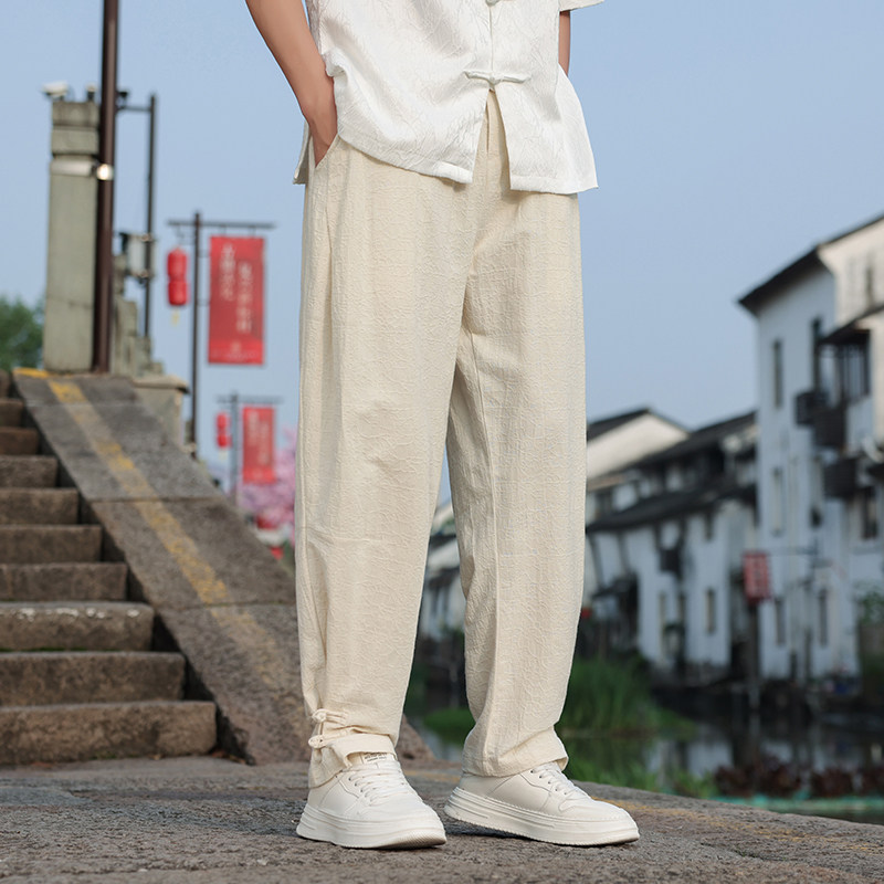 春夏风裤子男复古宽松大码盘扣提花休闲裤男A118-K112P60控88,男装休闲裤,电商A118